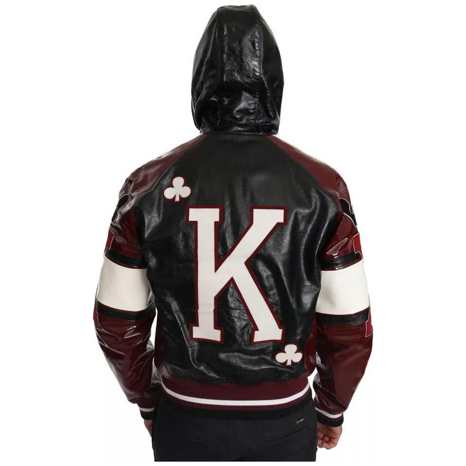 Dolce & Gabbana Black Bordeaux Hooded Leather DG King of Love Jacket Dolce & Gabbana Black