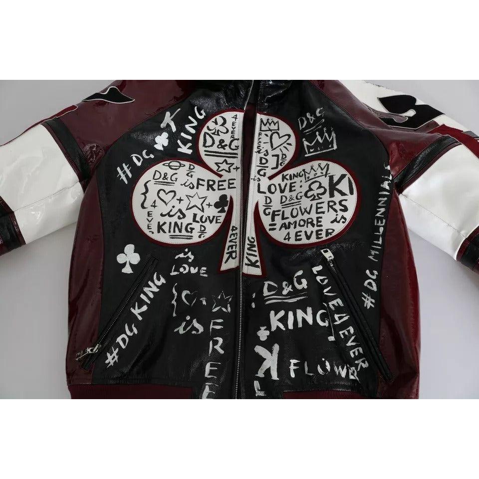 Dolce & Gabbana Black Bordeaux Hooded Leather DG King of Love Jacket Dolce & Gabbana Black