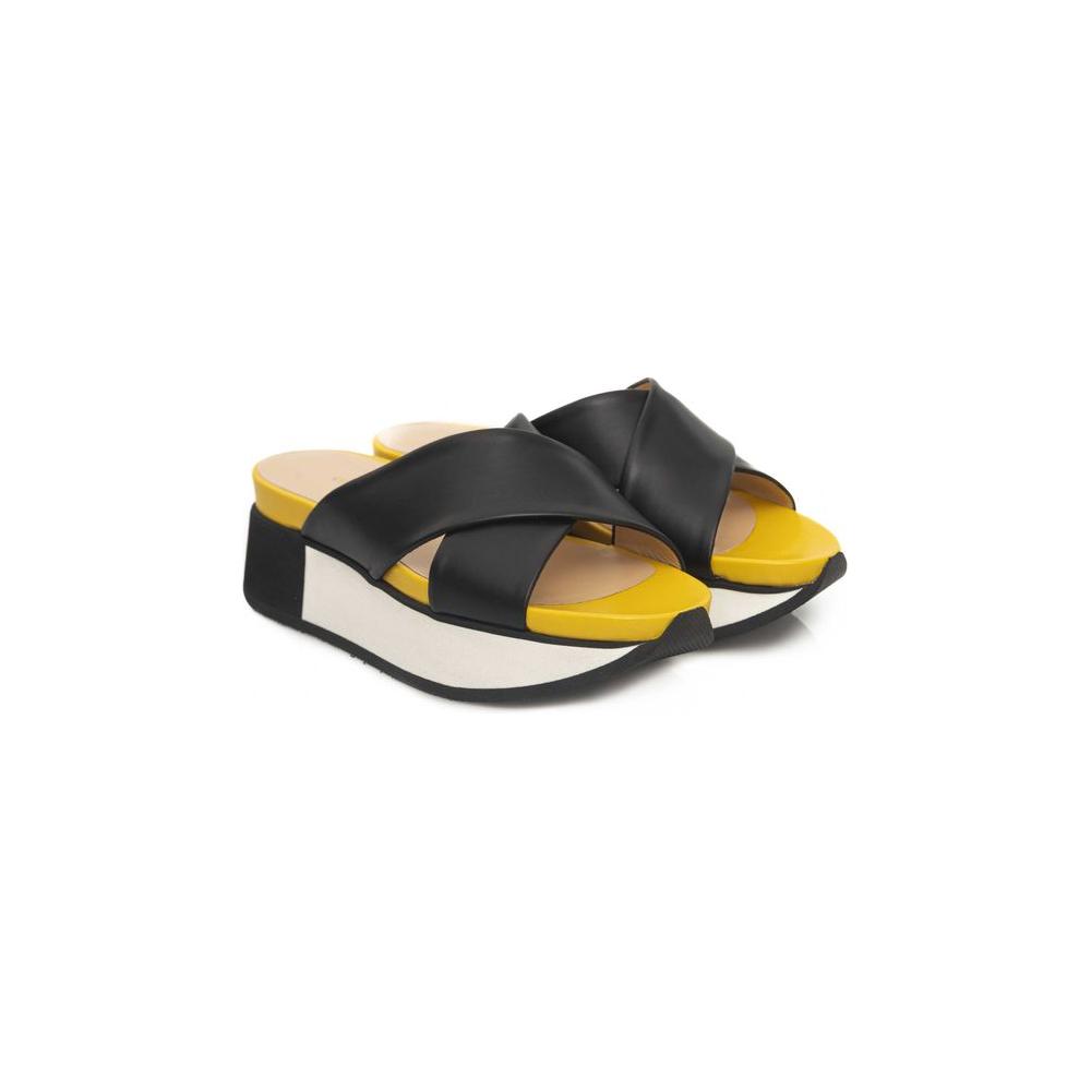 Cerruti 1881 Black Calfskin Women Sandal Cerruti 1881 Dark Slate Gray