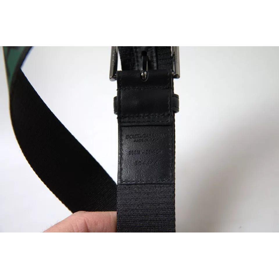 Dolce & Gabbana Black Green Leather Silver Metal Buckle Belt Dolce & Gabbana Black