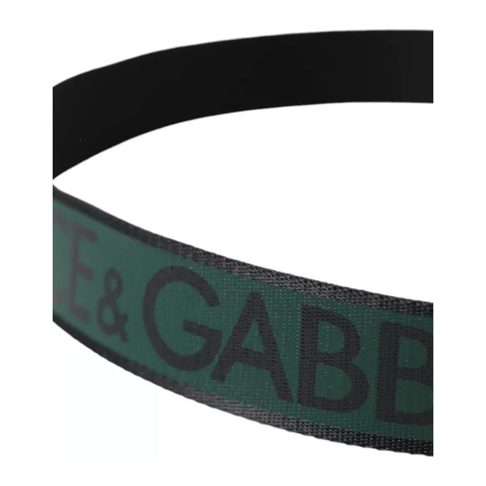 Dolce & Gabbana Black Green Logo Silver Metal Buckle Belt Dolce & Gabbana Dark Slate Gray