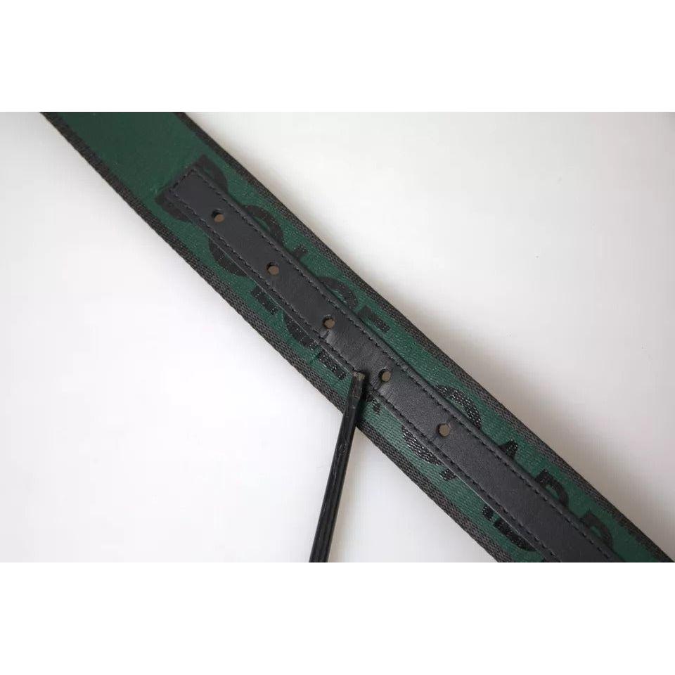 Dolce & Gabbana Black Green Logo Silver Metal Buckle Belt Dolce & Gabbana Dark Slate Gray