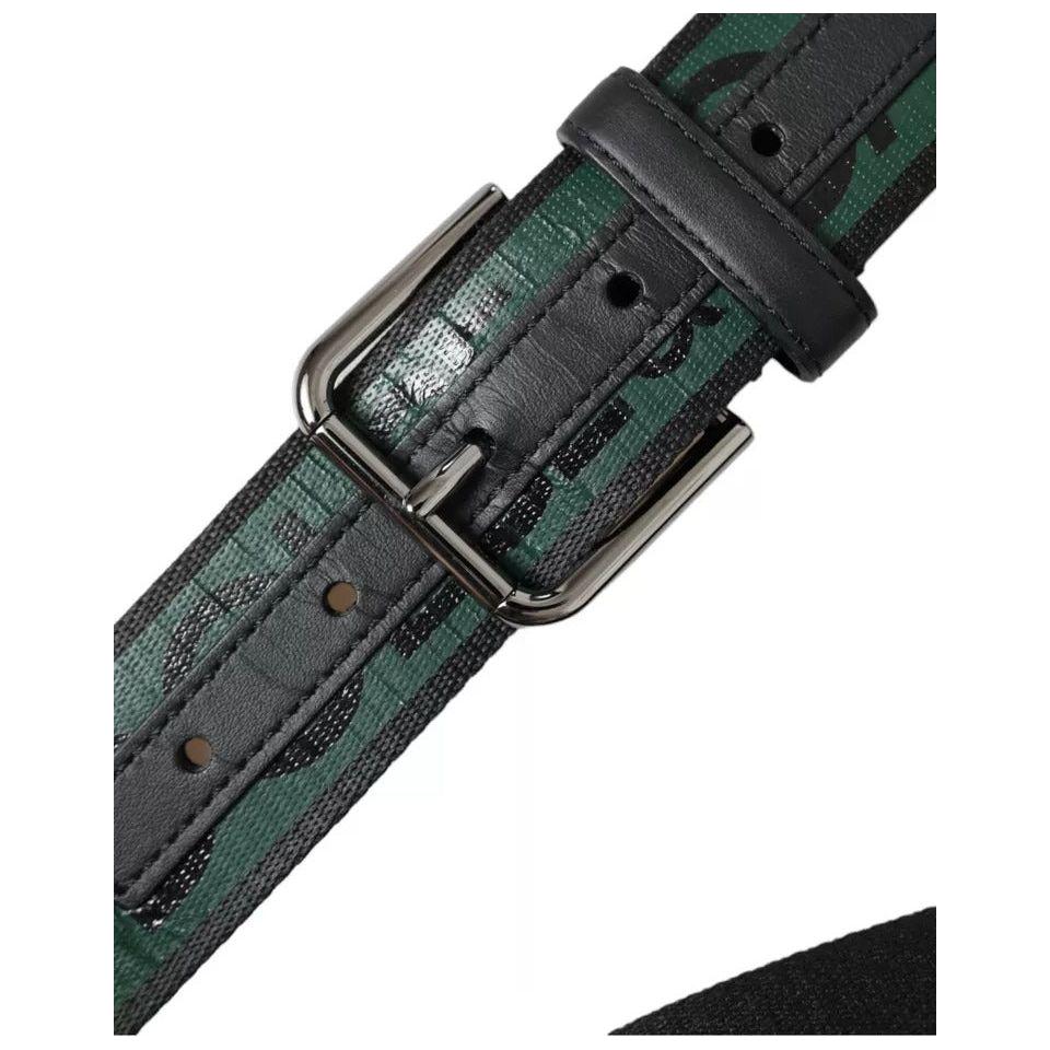 Dolce & Gabbana Black Green Logo Silver Metal Buckle Belt Dolce & Gabbana Dark Slate Gray