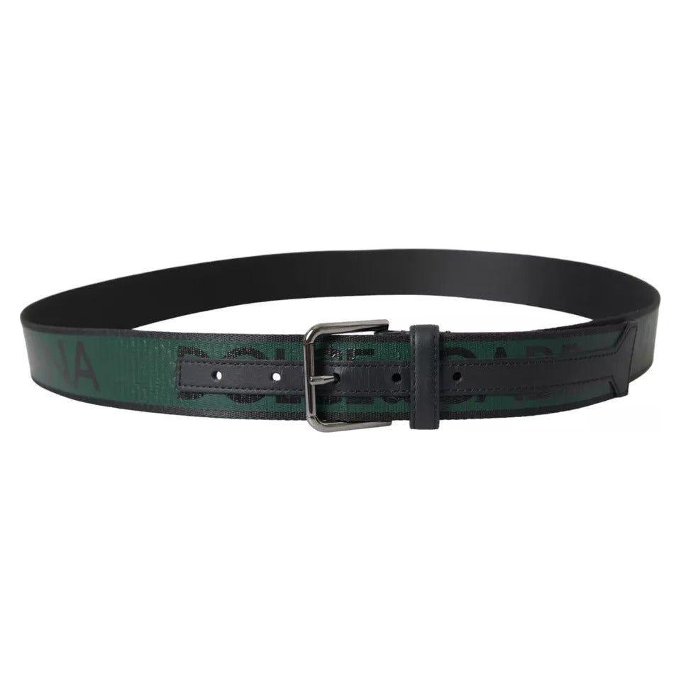 Dolce & Gabbana Black Green Logo Silver Metal Buckle Belt Dolce & Gabbana Dark Slate Gray