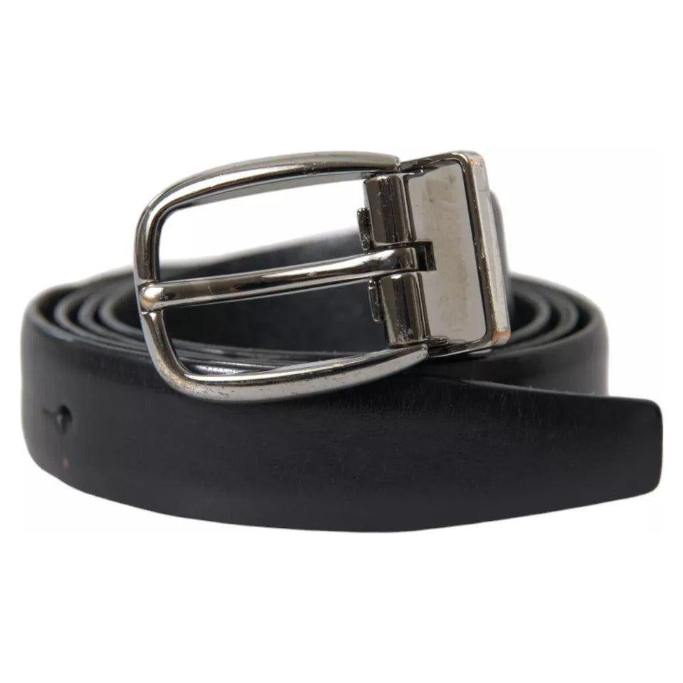 Dolce & Gabbana Black Leather Silver Metal Buckle Men Belt Dolce & Gabbana Dark Slate Gray
