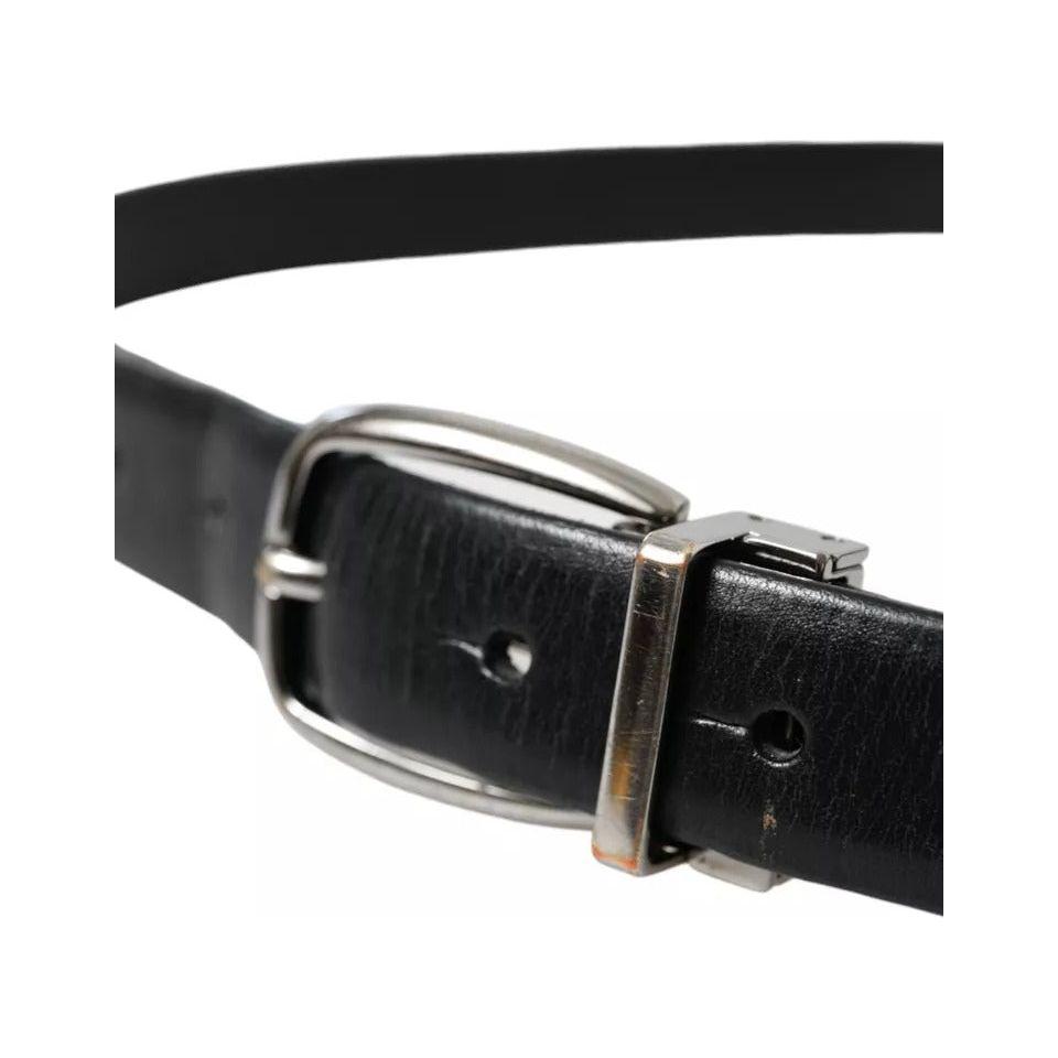 Dolce & Gabbana Black Leather Silver Metal Buckle Men Belt Dolce & Gabbana Dark Slate Gray