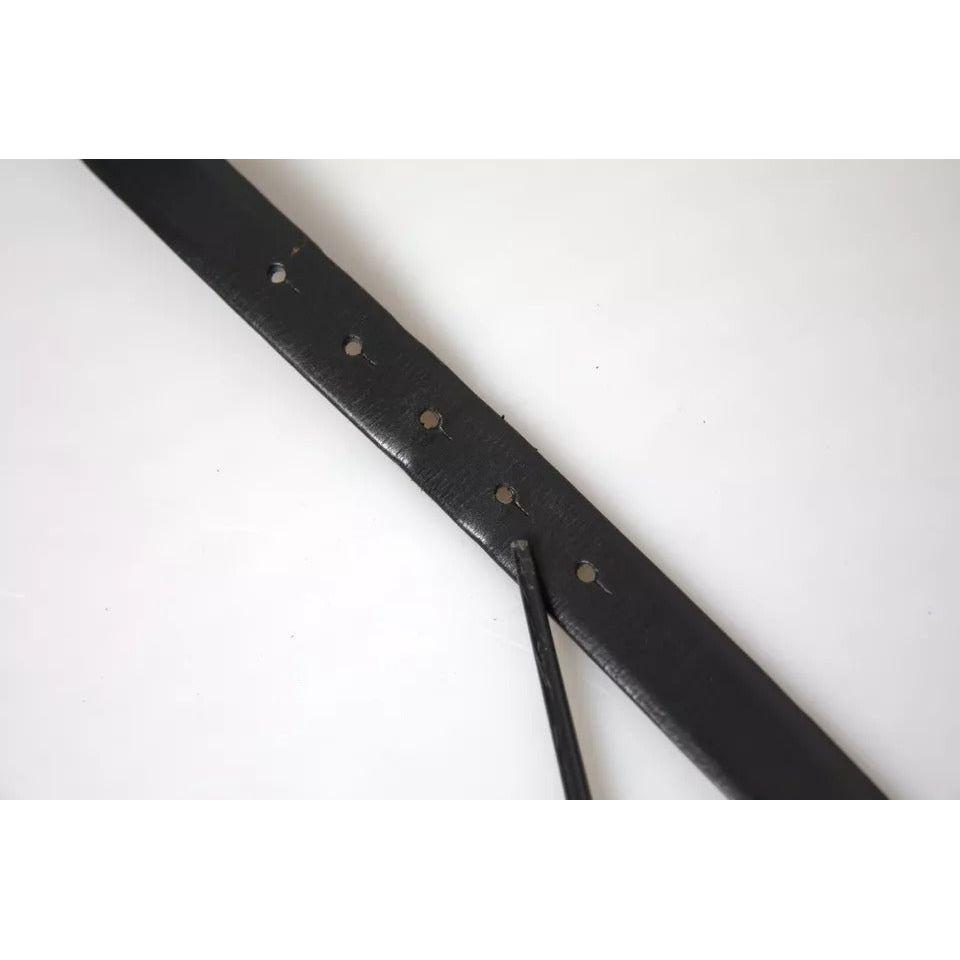 Dolce & Gabbana Black Leather Silver Metal Buckle Men Belt Dolce & Gabbana Lavender