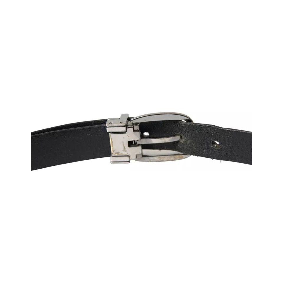 Dolce & Gabbana Black Leather Silver Metal Buckle Men Belt Dolce & Gabbana Gray