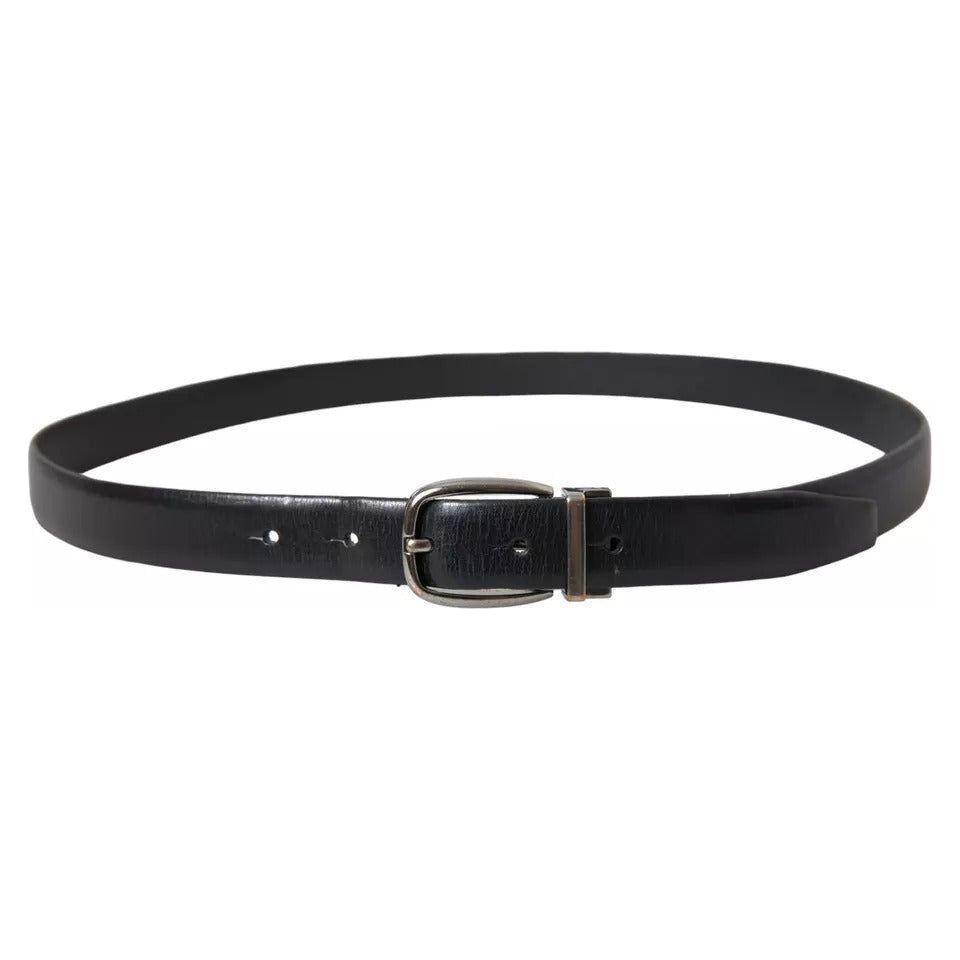 Dolce & Gabbana Black Leather Silver Metal Buckle Men Belt Dolce & Gabbana Dark Slate Gray