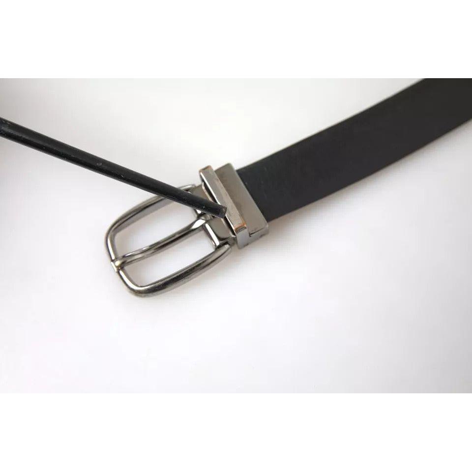Dolce & Gabbana Black Leather Silver Metal Buckle Men Belt Dolce & Gabbana Lavender