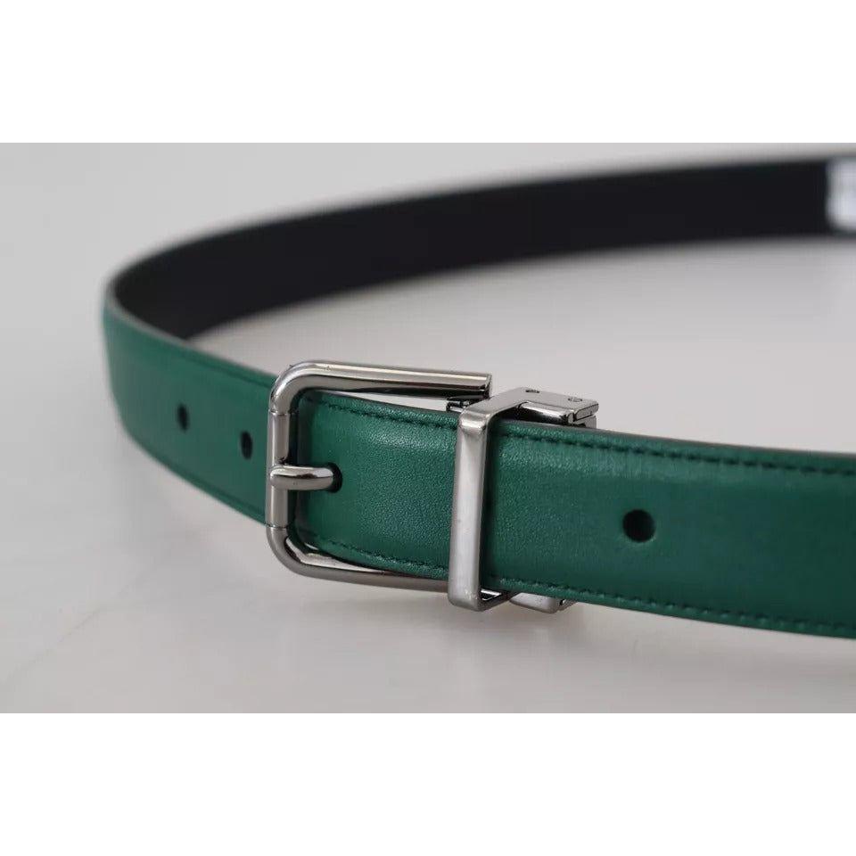 Dolce & Gabbana Green Calf Leather Silver Tone Metal Buckle Belt Dolce & Gabbana Gray