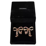 Dolce & Gabbana Gold Brass Pink Clear Crystal Bow Fiocchi Christmas Earrings Dolce & Gabbana Black