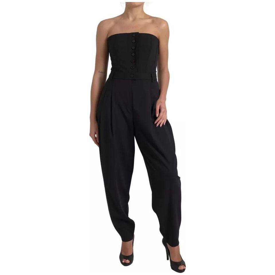 Dolce & Gabbana Black Wool Stretch Strapless Jumpsuit Dress Dolce & Gabbana Rosy Brown