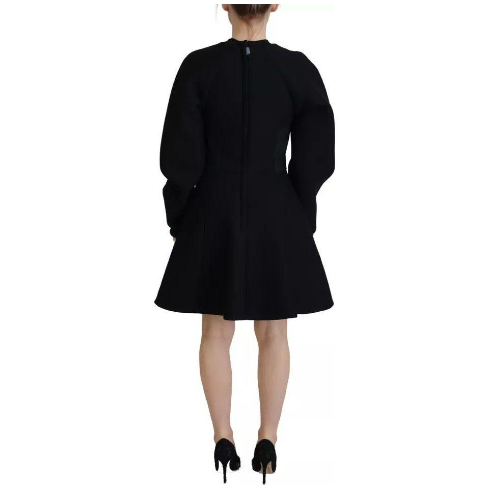 Dolce & Gabbana Cotton Black Long Sleeves A-line Mini Dress Dolce & Gabbana Tan