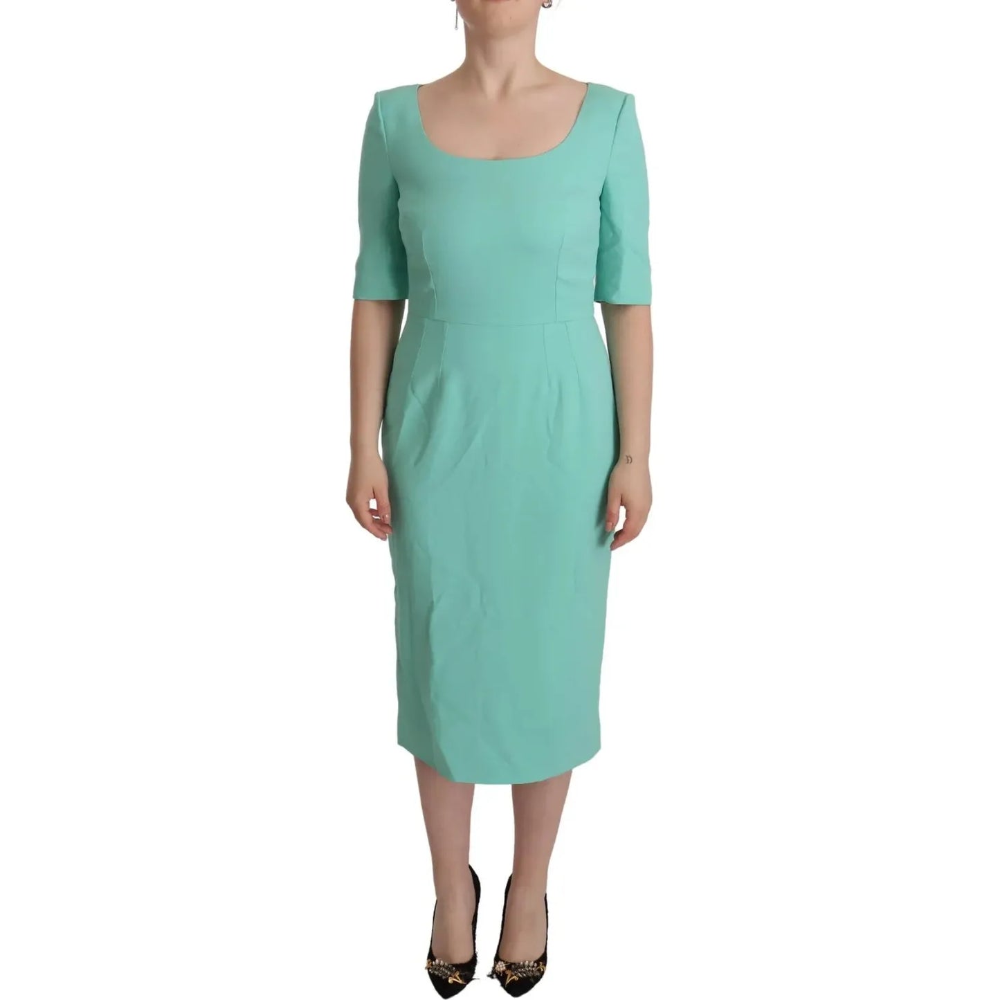 Dolce & Gabbana Mint Green Sheath Square Neckline Midi Dress Dolce & Gabbana Dark Sea Green