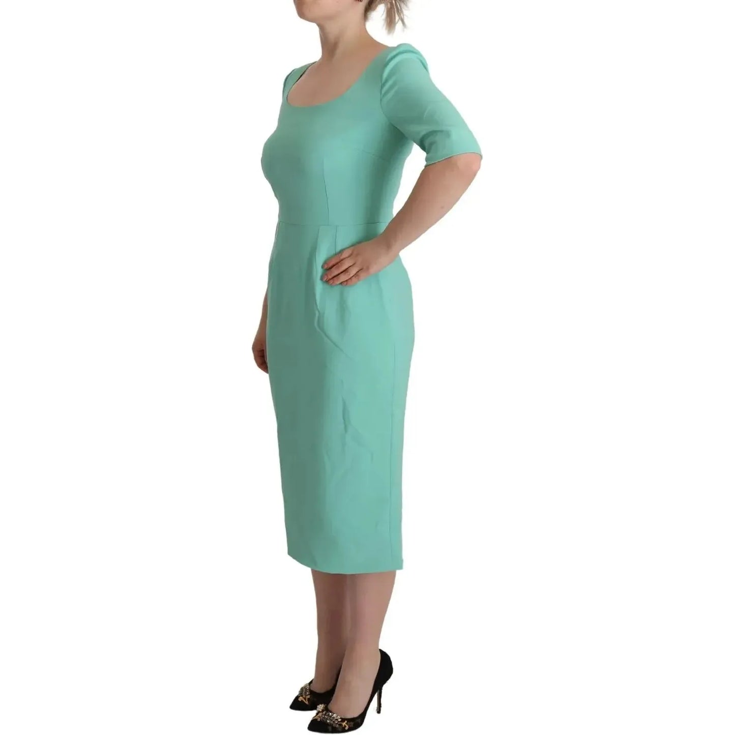 Dolce & Gabbana Mint Green Sheath Square Neckline Midi Dress Dolce & Gabbana Light Slate Gray