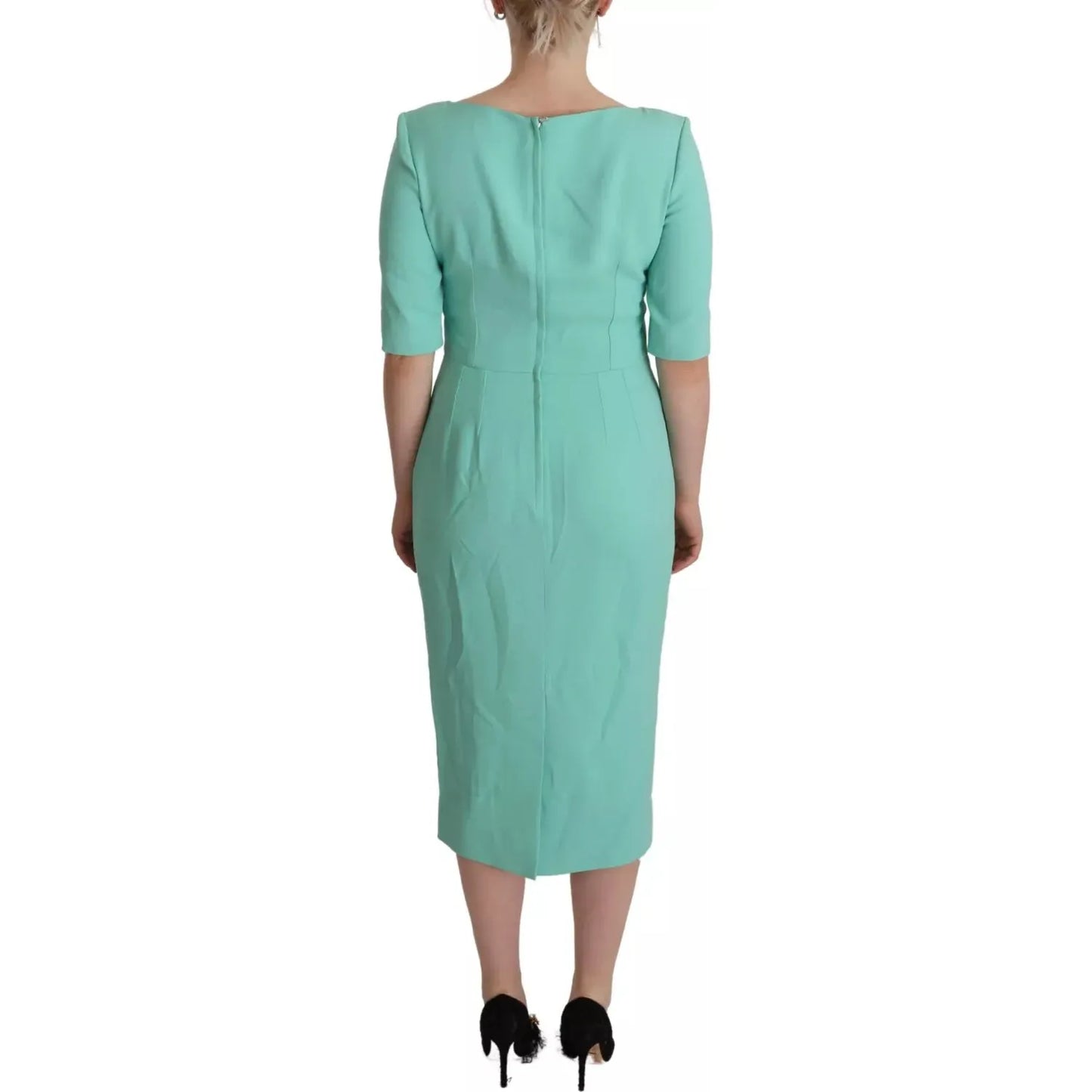 Dolce & Gabbana Mint Green Sheath Square Neckline Midi Dress Dolce & Gabbana Cadet Blue