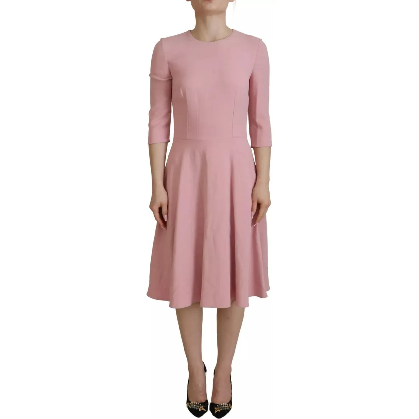Dolce & Gabbana Pink A-line Flare Viscose 3/4 Sleeves Dress Dolce & Gabbana Rosy Brown