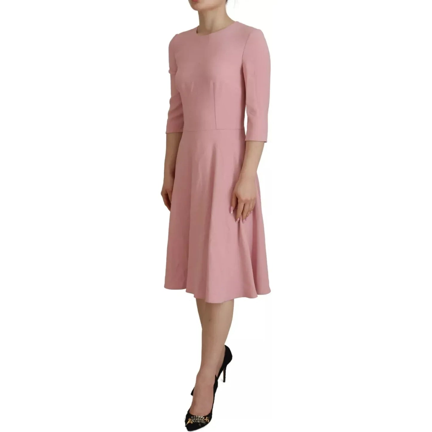 Dolce & Gabbana Pink A-line Flare Viscose 3/4 Sleeves Dress Dolce & Gabbana Rosy Brown