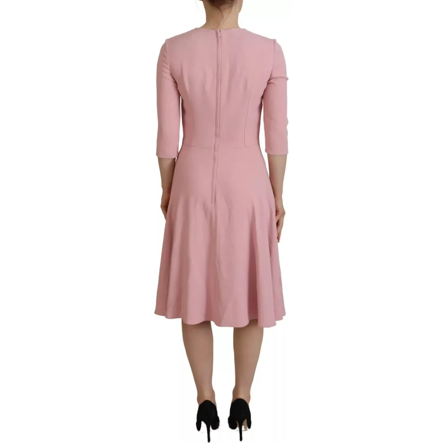 Dolce & Gabbana Pink A-line Flare Viscose 3/4 Sleeves Dress Dolce & Gabbana Rosy Brown