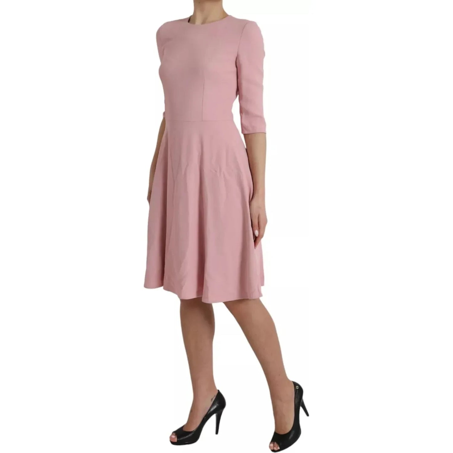 Dolce & Gabbana Pink A-line Flare Viscose Short Sleeves Dress Dolce & Gabbana Rosy Brown