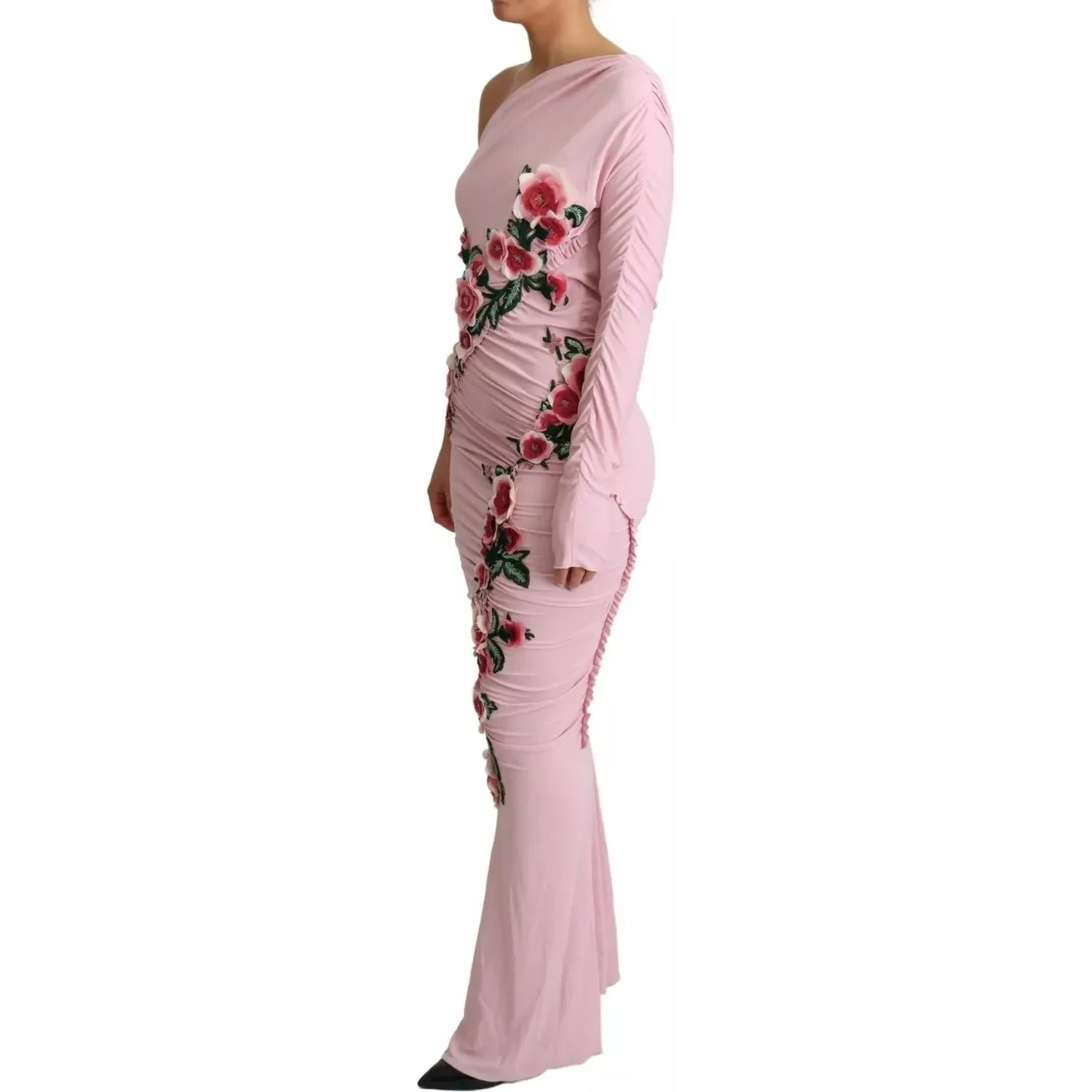 Dolce & Gabbana Pink Flower Embellished One Shoulder Dress Dolce & Gabbana Rosy Brown