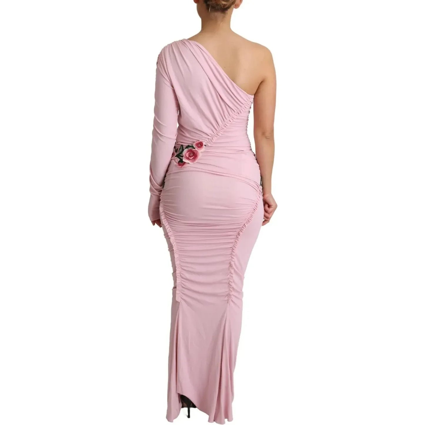 Dolce & Gabbana Pink Flower Embellished One Shoulder Dress Dolce & Gabbana Gray