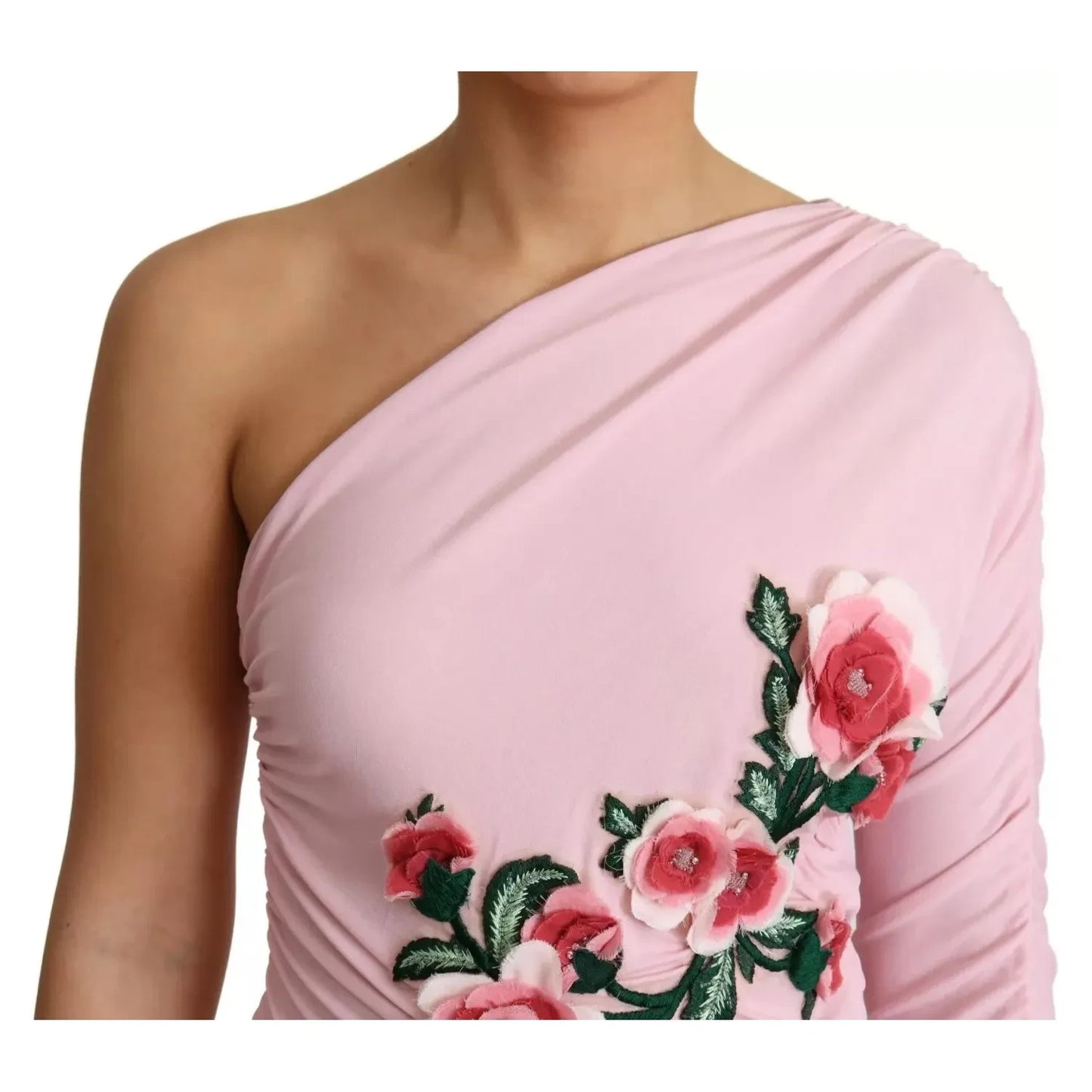 Dolce & Gabbana Pink Flower Embellished One Shoulder Dress Dolce & Gabbana Thistle
