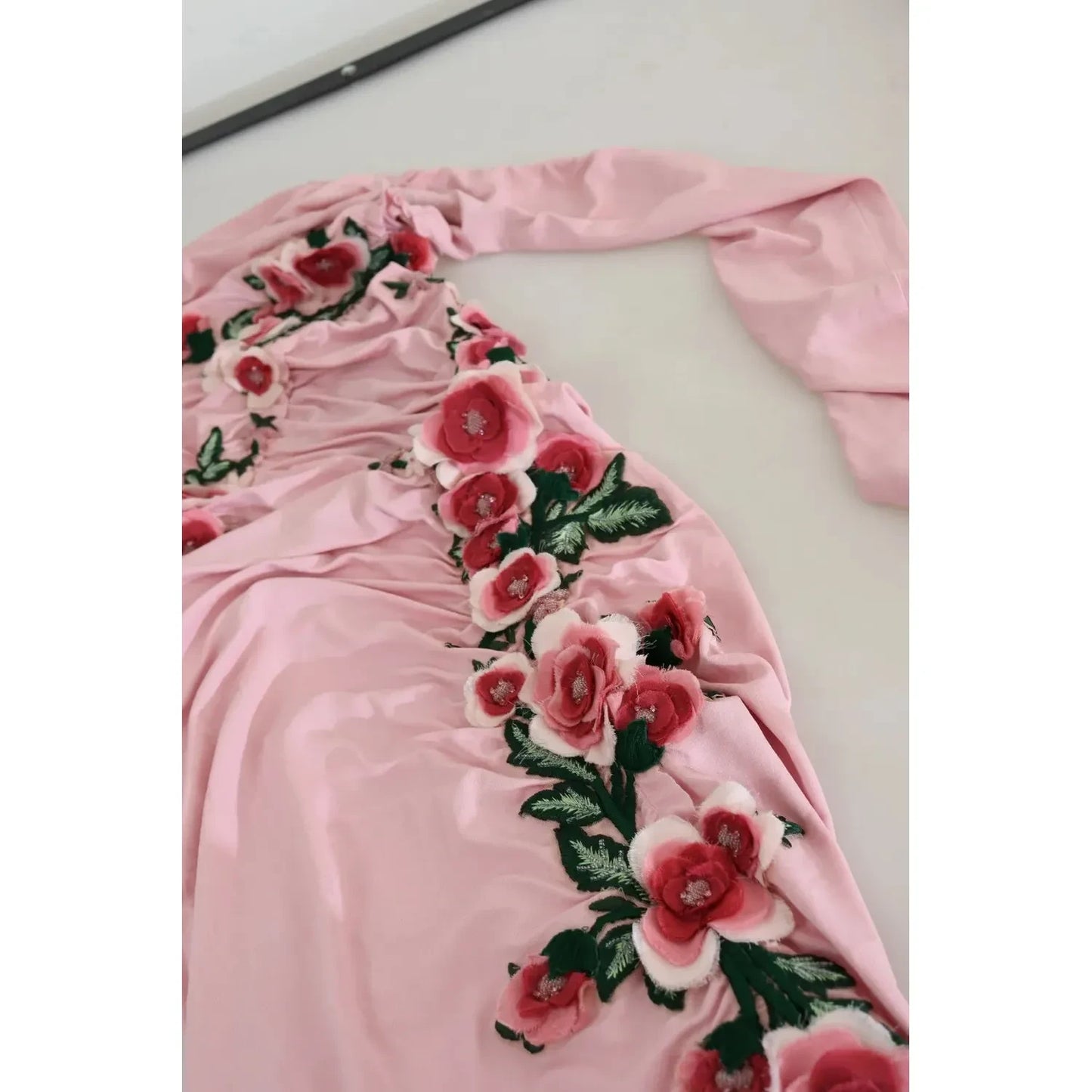 Dolce & Gabbana Pink Flower Embellished One Shoulder Dress Dolce & Gabbana Gray