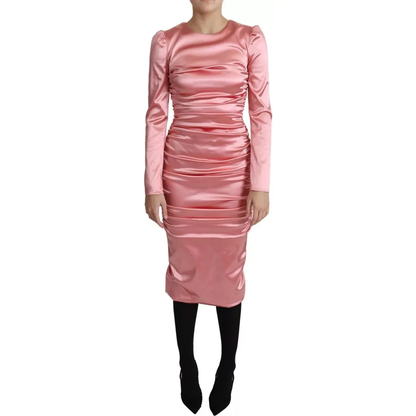 Dolce & Gabbana Pink Long Sleeves Bodycon Sheath Midi Dress Dolce & Gabbana Rosy Brown