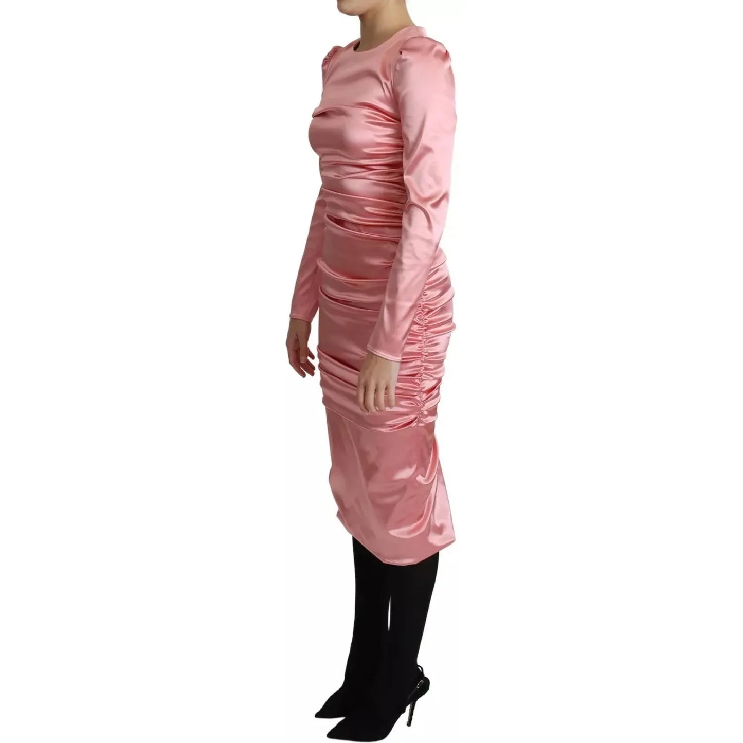 Dolce & Gabbana Pink Long Sleeves Bodycon Sheath Midi Dress Dolce & Gabbana Rosy Brown