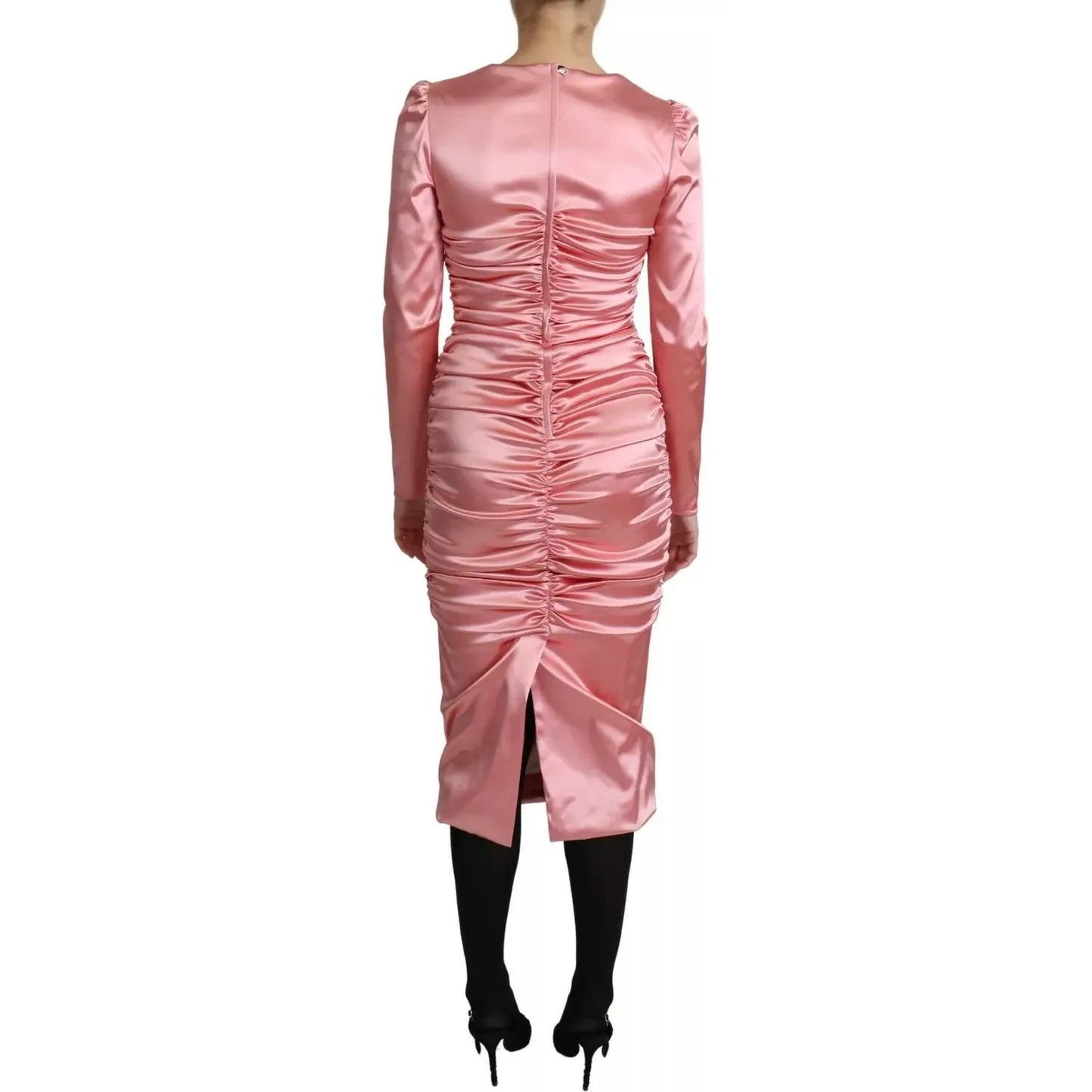 Dolce & Gabbana Pink Long Sleeves Bodycon Sheath Midi Dress Dolce & Gabbana Rosy Brown