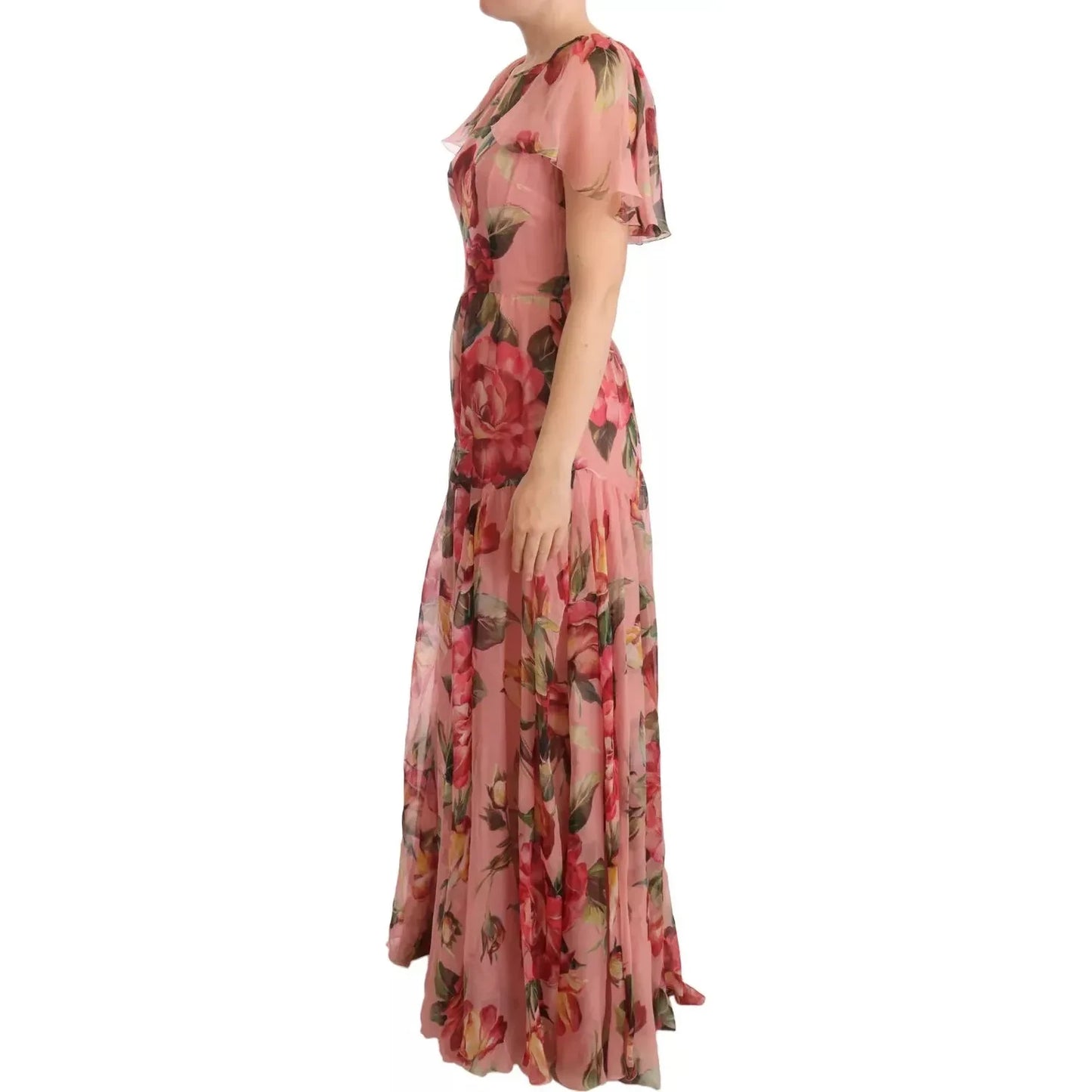 Dolce & Gabbana Pink Silk Floral Print Layered Maxi Dress Dolce & Gabbana Rosy Brown