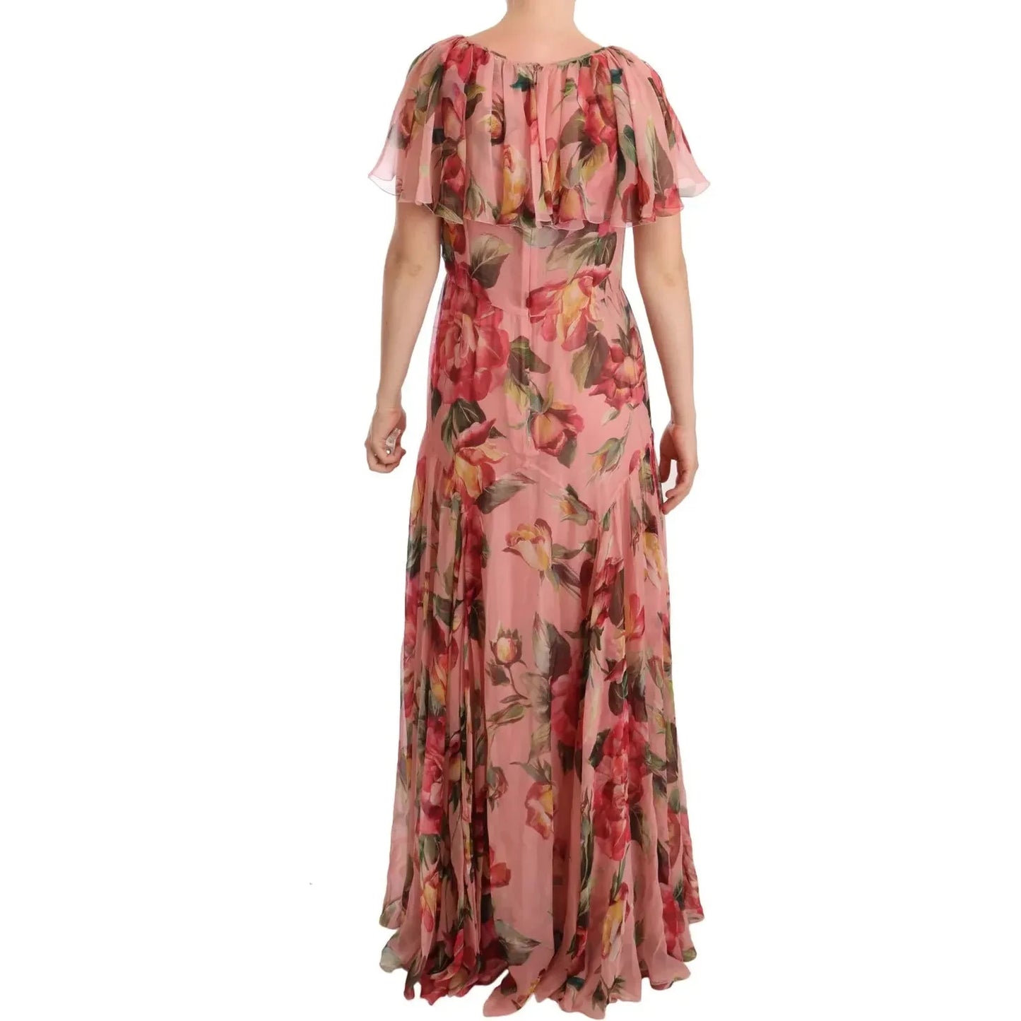Dolce & Gabbana Pink Silk Floral Print Layered Maxi Dress Dolce & Gabbana Rosy Brown