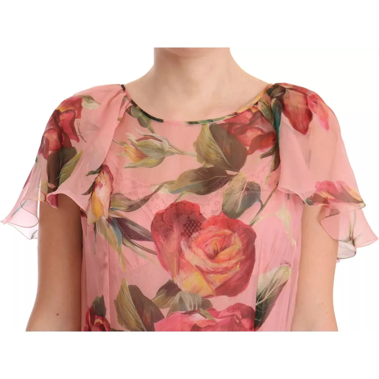 Dolce & Gabbana Pink Silk Floral Print Layered Maxi Dress Dolce & Gabbana Rosy Brown
