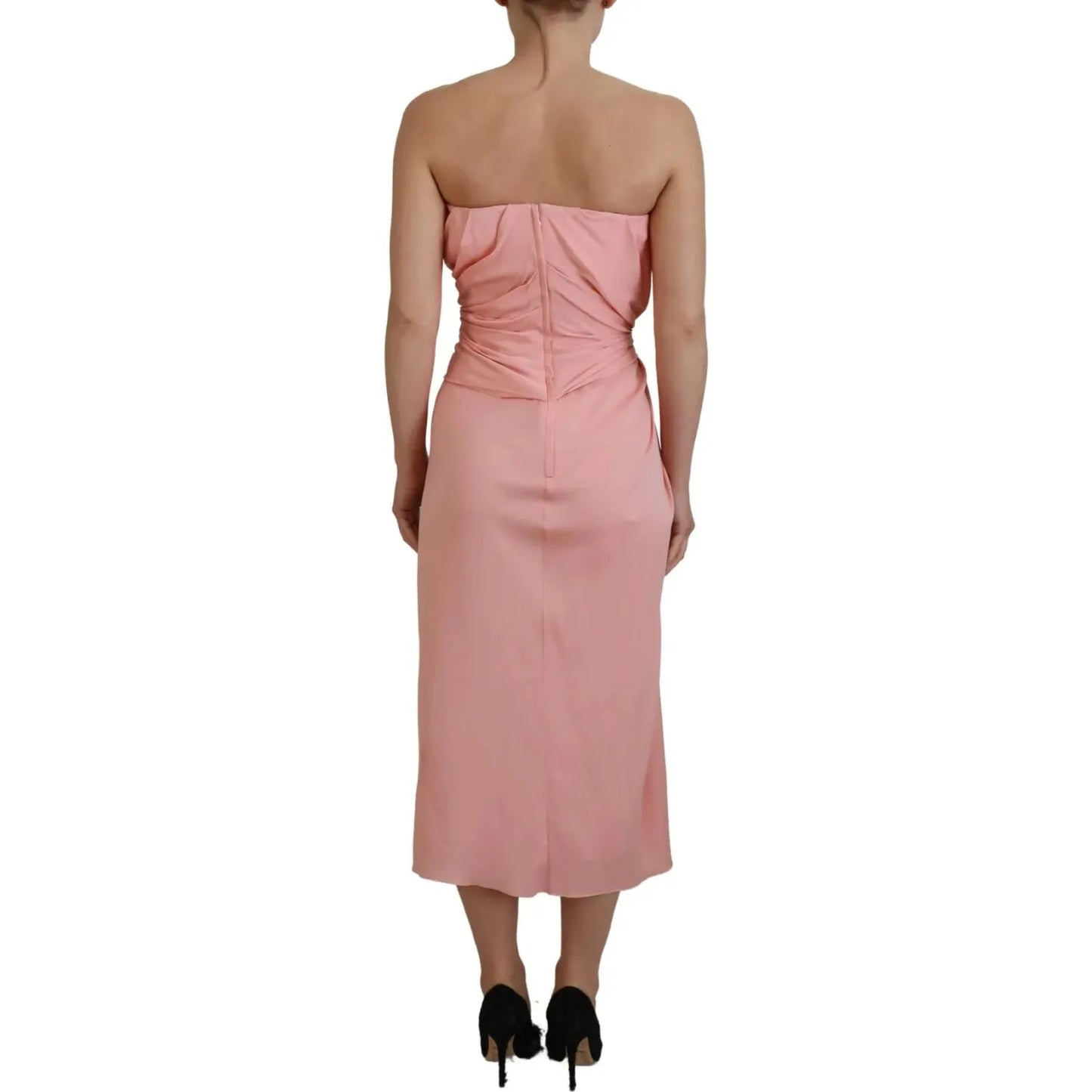 Dolce & Gabbana Pink Silk Stretch Strapless Sheath Midi Dress Dolce & Gabbana Rosy Brown