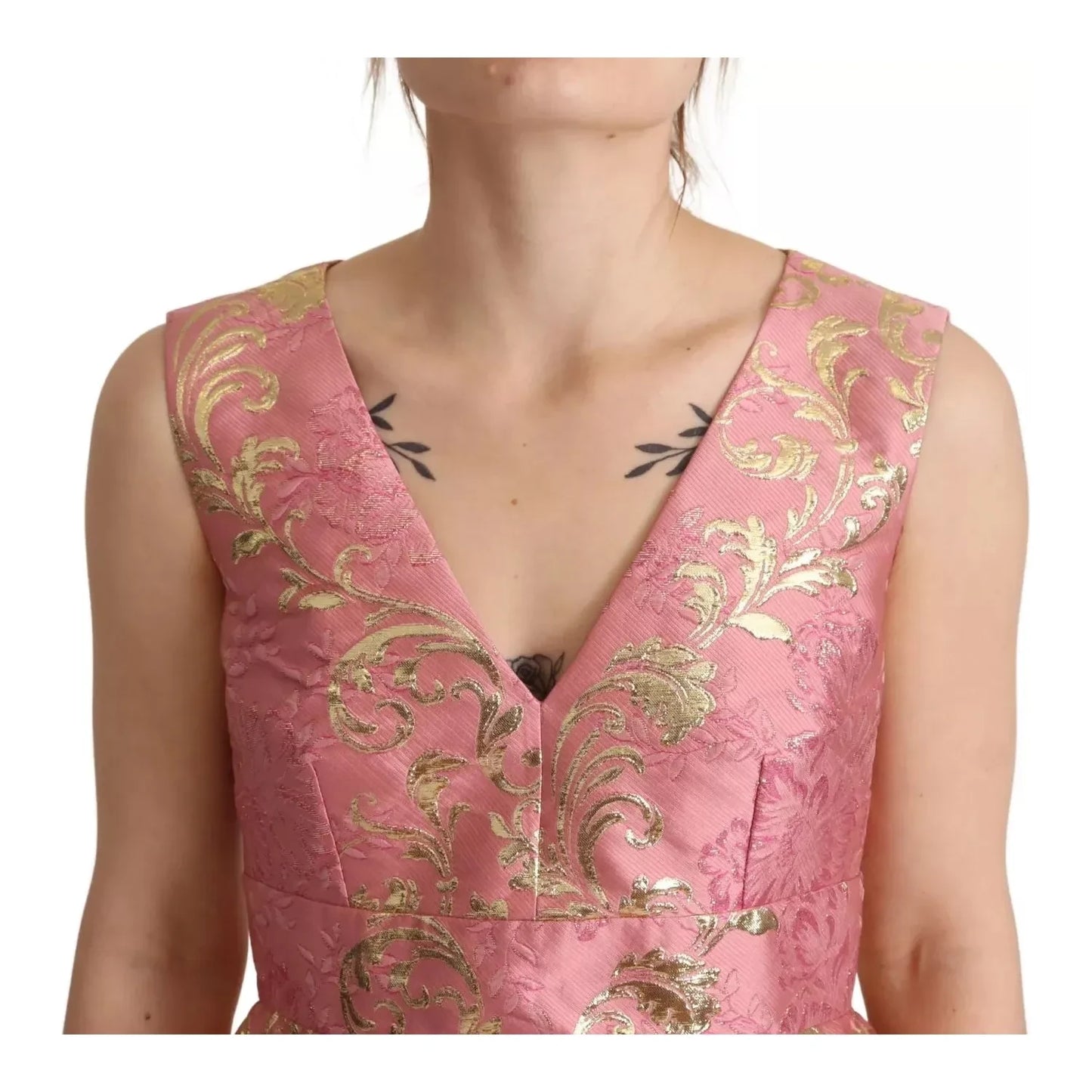 Dolce & Gabbana Sundress Pink Floral Jacquard Sleeveless Mini Dress Dolce & Gabbana Rosy Brown