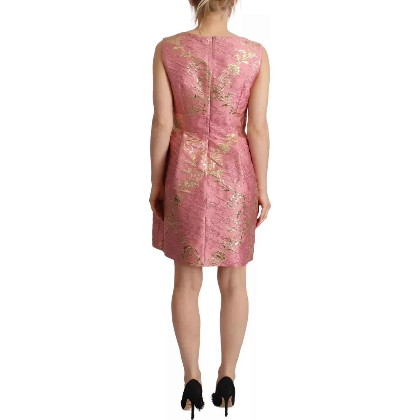 Dolce & Gabbana Sundress Pink Floral Jacquard Sleeveless Mini Dress Dolce & Gabbana Rosy Brown