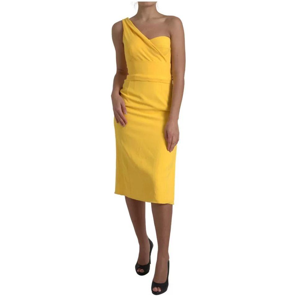 Dolce & Gabbana Yellow One Shoulder Side Slit Midi Dress Dolce & Gabbana Goldenrod