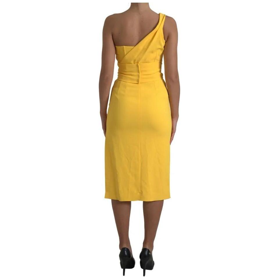 Dolce & Gabbana Yellow One Shoulder Side Slit Midi Dress Dolce & Gabbana Goldenrod