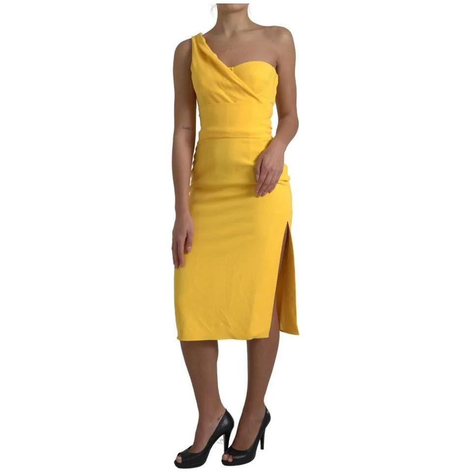 Dolce & Gabbana Yellow One Shoulder Side Slit Midi Dress Dolce & Gabbana Goldenrod