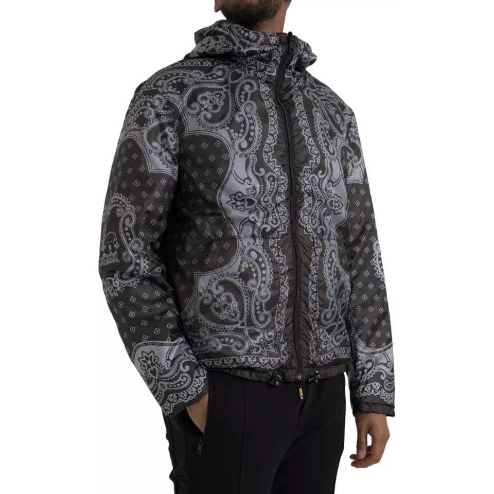 Dolce & Gabbana Gray Bandana Hooded Full Zip Bomber Jacket Dolce & Gabbana Dark Slate Gray