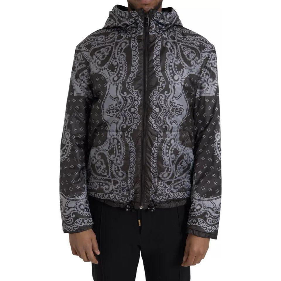 Dolce & Gabbana Gray Bandana Hooded Full Zip Bomber Jacket Dolce & Gabbana Dark Slate Gray