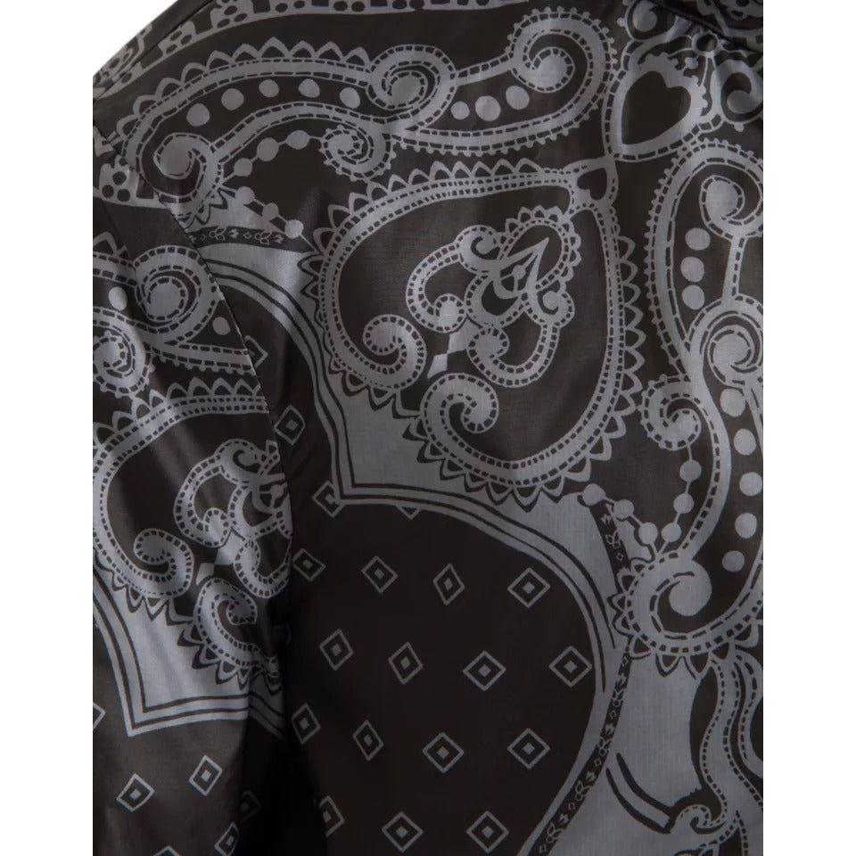 Dolce & Gabbana Gray Bandana Hooded Full Zip Bomber Jacket Dolce & Gabbana Dark Slate Gray
