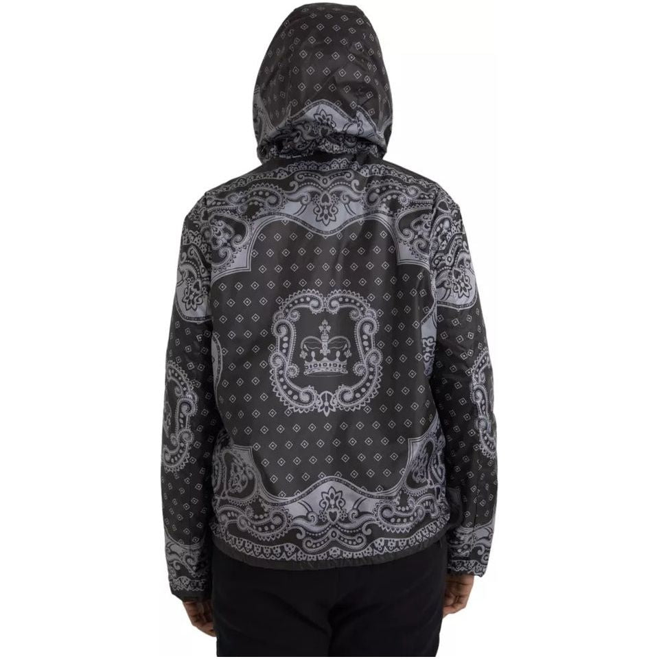 Dolce & Gabbana Gray Bandana Hooded Full Zip Bomber Jacket Dolce & Gabbana Dark Slate Gray