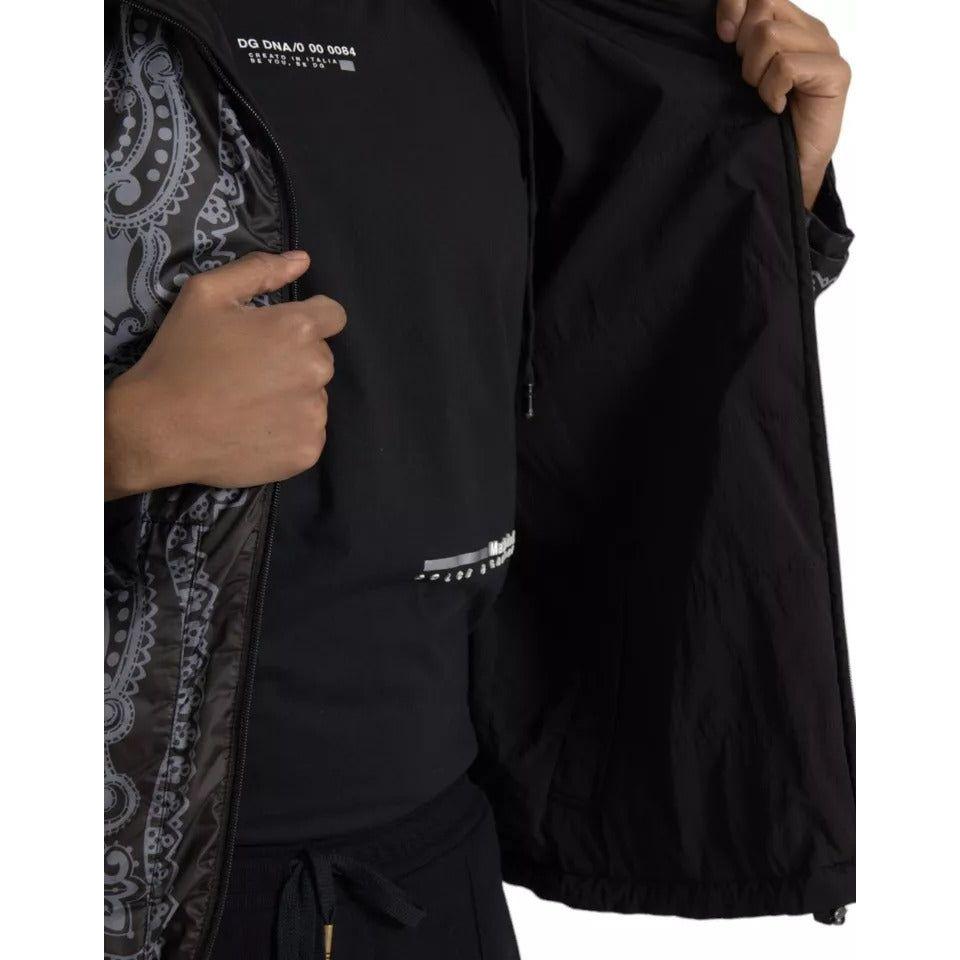 Dolce & Gabbana Gray Bandana Hooded Full Zip Bomber Jacket Dolce & Gabbana Black