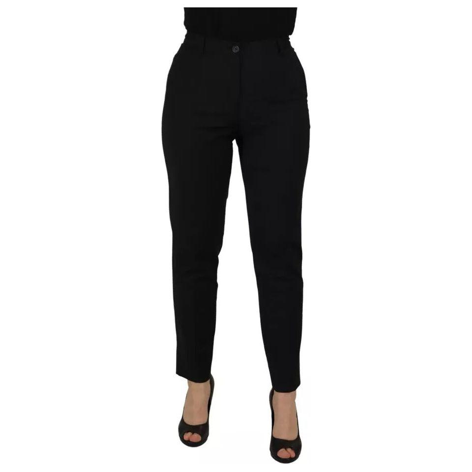 Dolce & Gabbana Black High Waist Tapered Trouser Pants Dolce & Gabbana Black