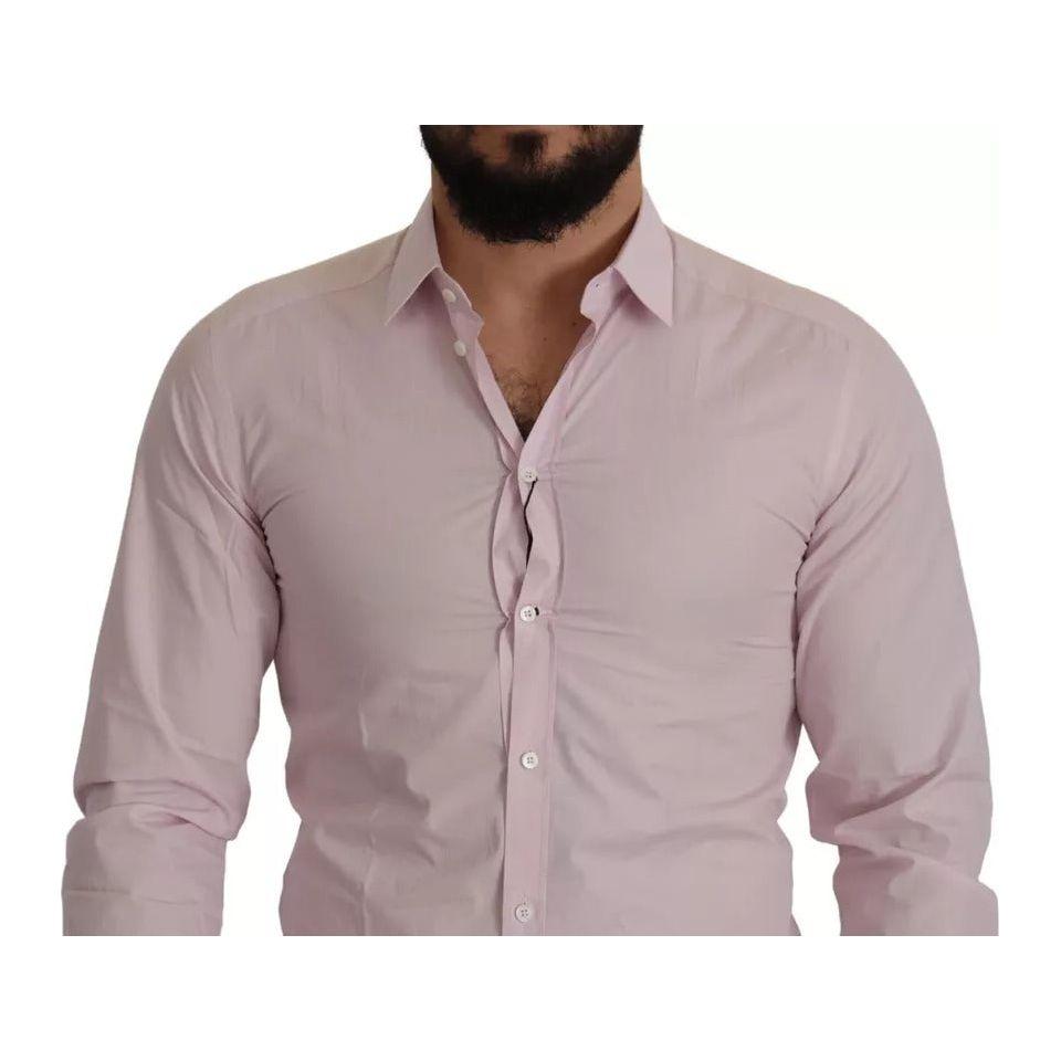 Dolce & Gabbana Light Pink Cotton Dress Formal Men GOLD Shirt Dolce & Gabbana Rosy Brown