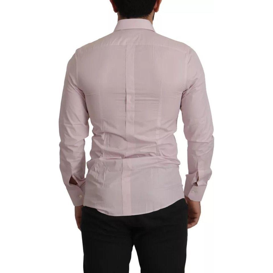 Dolce & Gabbana Light Pink Cotton Dress Formal Men GOLD Shirt Dolce & Gabbana Dark Gray