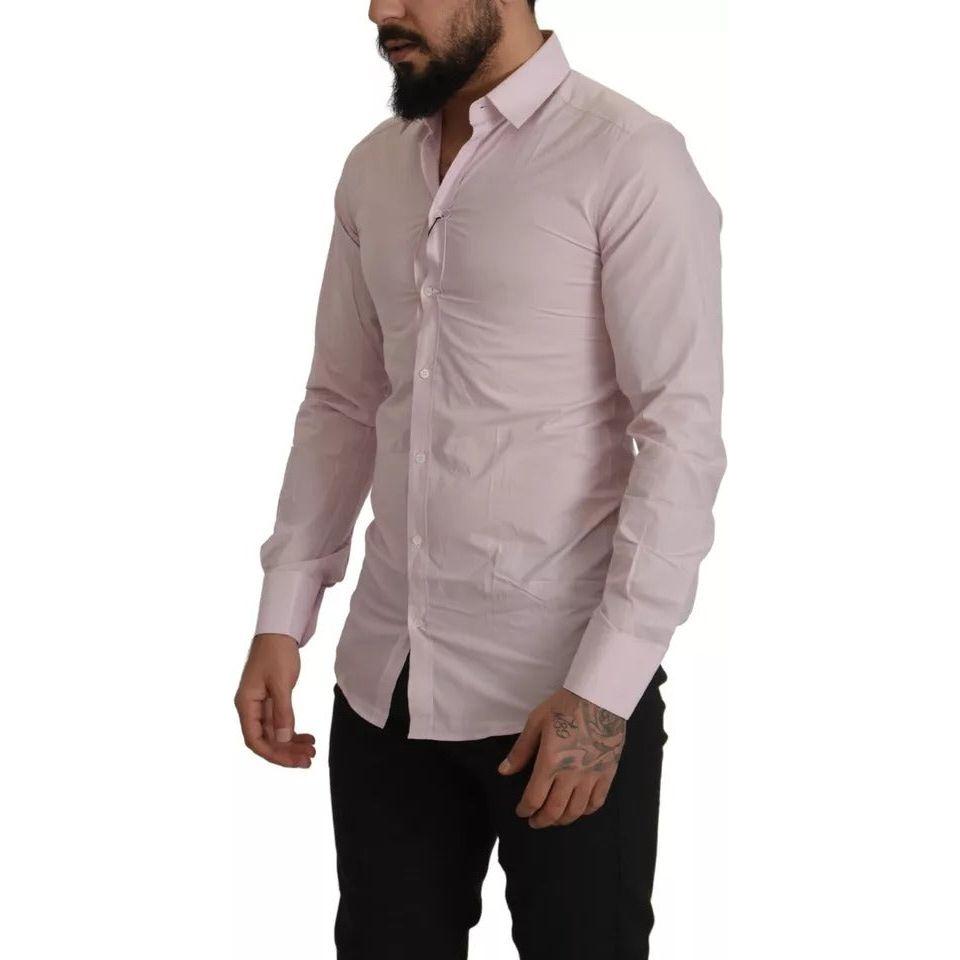 Dolce & Gabbana Light Pink Cotton Dress Formal Men GOLD Shirt Dolce & Gabbana Rosy Brown